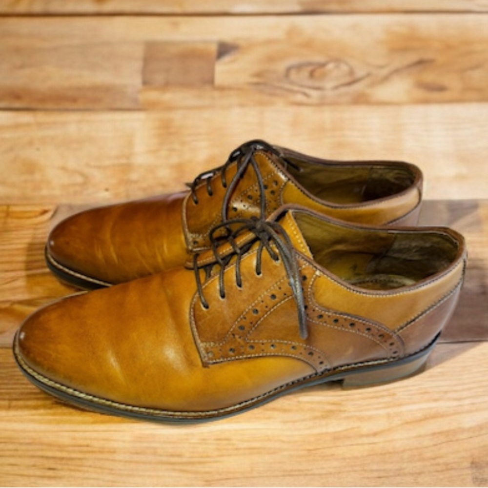 JOHNSTON & MURPHY BROWN LEATHER MENS OXFORD DRESS SHOE : GOOD COND